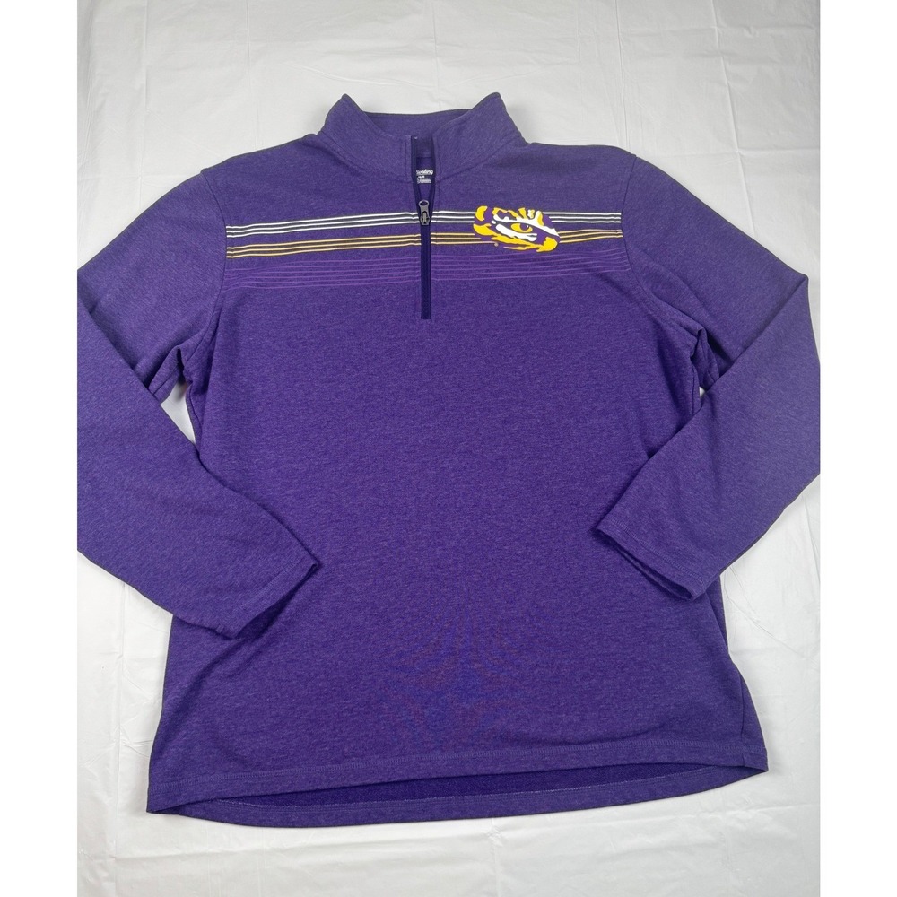 Captivating LSU Tigers Quarter Zip Pullover Mens Large Purple Heathered Fleece